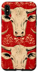 Coque pour iPhone XS Max Rouge Art Déco Vaches Géométriques Ranch Pâturage Ferme Rustique