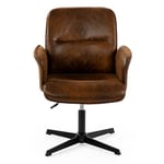 MEUBLE COSY Fauteuil de Bureau Chaise de Coiffeuse Ergonomique Siège Pivotant Hauteur Réglable avec Accoudoir en Suédine sans roulettes Jambes Croisées Capacité 120 kg Marron