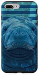 Coque pour iPhone 7 Plus/8 Plus Save The Manatee Crystal River FL Bleu abstrait rayé