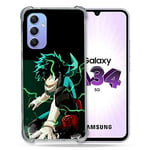 Cokitec Coque Renforcée en Verre Trempé pour Samsung Galaxy A34 5G Manga My Hero Academia Deku