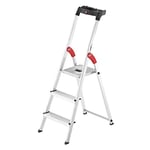 Hailo L60 StandardLine Échelle de sécurité en Aluminium - 3 marches - Charge maximale : 150 kg - Guide Stable - avec étagère - Échelle Pliable en Aluminium - Fabriquée en Allemagne - Argenté