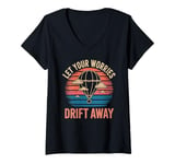 Womens Hot Air Ballon Inspiration Quote Let Your Worries Drift Away V-Neck T-Shirt