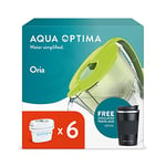 Aqua Optima Oria Carafe Filtrante et 6 Cartouches Filtrantes Evolve+ 30 Jours, Capacité 2,8 litres et Une Tasse de Voyage de 380ml, pour la Réduction des Impuretés, Vert