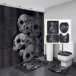 Fashion&Man 16PCS/Set Scary Sugar Skull Black Shower Curtain Waterproof Fabric Cloth Polyester Bath Curtain Bathroom Rugs Toilet Lid Cover Skeleton Halloween Decor Gothic Style 72"x72", Piled Skulls