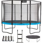 Trampoline de jardin rond 430 cm + filet de sécurité + échelle + bâche de protection + kit d'ancrage - Bleu - Kangui