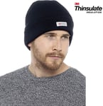 3M Thinsulate™ Lined Mens Black Winter Beanie Hat Thermal Fleece Knitted Cap