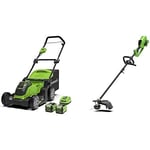 Greenworks Cordless Lawnmower G40LM41 and Cordless String Trimmer & Scythe GD40BC and Leaf Blower GD40BV (Li-Ion 40V Up to 600m² Air Speed 185 km/h Speed Regulation with 2x2Ah Batteries and Charger)