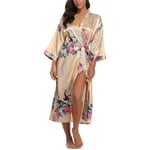 GROPC Women Satin Dressing Gown,Valentines Day Sexy Lingerie Silk Silky Peacock Print Babydoll Kimono Bridal Wedding Long Robe Dress Bathrobe Nightie Sleepwear For Friend Gift,Gold,L