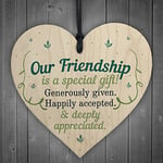 RED OCEAN Our Friendship Quote Wood Heart Sign Best Friend Plaque Birthday Thank You Gifts