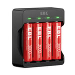 EBL M7011 AA AAA Battery Charger - 4 Slots Speedy Charger for Li-ion AA AAA Rechargeable Batteries, 4 Packs 3000mWh High Capacity Lithium AA Rechargeable Batteries