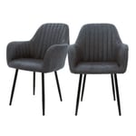 Lot de 2 chaises salle à manger embourrée anthracite avec accoudoirs en simili