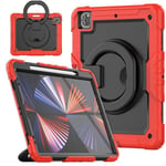 (iPad Pro 12.9 2022Red Silicone) Apple iPad Prolle 12,9 tuumaa 2021 2020 2018 A2378 A2229 A1876 Case Kids Iskunkestävä vetorengas olkahihna jalusta tabletin suojus tietokoneen kannet ja kalvot