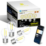 Aigostar Ampoule Connectée Alexa, Ampoule LED E27 Edison, G45 Transparent Ampoule Vintage WIFI, 4.5W 470LM, Blanc Chaud Dimmable 2700K -6500K, Compatible Alexa et Google Home, 4 Unités