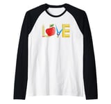 Love Apple Pencil Ruler Teacher School Design Raglan Baseball Tee