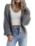 HOTOUCH Ladies Cardigans UK Short Open Front Jumpers with Buttons Womens Loose Long Sleeve Knitwear Oversized Sweater for Winter Spring Dark Grey S