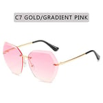 2020 Brand Design Vintage Rimless Pilot Sunglasses Women Men Retro Cutting Lens Gradient Sun Glasses Female UV400 (Lenses Color : C7)