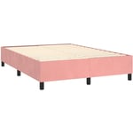 Sommier à lattes sur pieds cadre de lit 140x190 cm tissu velours rose TDL0206959