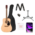 Fender Alternative Series Dreadnought Kit Guitare Acoustique pour Débutants, 2 Ans de Garantie, Inclut une Housse Rembourrée, un Support de Guitare, une Sangle de Guitare, et Plus, Couleur Naturelle