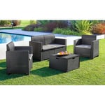 Ensemble de salon d'extérieur Dmotto, Ensemble de jardin avec coussins, Ensemble de salon d'intérieur effet rotin, 100% Made in Italy, Anthracite