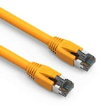 Nippon Labs Cat 8 Ethernet Cable 0.5 feet – Yellow | 2GHz, 40G, 24AWG, S/FTP – Shielded Latest 40Gbps 2000Mhz SFTP Patch Cord, Heavy Duty High Speed Cat8 LAN Network RJ45 Cable- in Wall, Outdoor