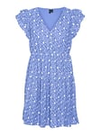 Bestseller A/S Vmsoney Robe Courte à col en V, Little Boy Blue/Détails : Blanc Snow, M Femme