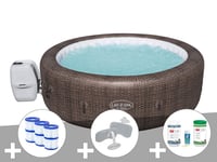 Kit spa gonflable Bestway Lay-Z-Spa St Moritz rond Airjet 5/7 places + 6 filtres + Kit traitement brome + 2 appuie-têtes