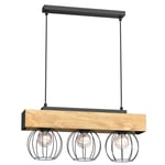 Suspension Salon Bois Métal Noir L:57 Cm Industriel Fil Luminaire