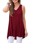 iChunhua Ladies Casual Long Tunic Tops V Neck Loose T Shirt Burgundy Small