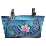 Anna by Anuschka Women's Leather Small Tote Handbag, Hand-Painted Original Artwork, Denim Paisley Floral, Denim Paisley Floral, One Size