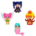 Pinypon - Pack de 4 Figurines Fantaisie | Une Princesse, Une fée, Un Vampire et Une sirène - pour Les Filles et Les garçons de Plus de 4 Ans, Encourage la créativité des Enfants