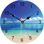 Bleu Paisible Mer Horloge Murale, Silencieux Belle Ciel Plage Rond Horloges, Facile à Lire Décoratif Horloge Murale pour la Cuisine Salle de Bains Le