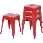 4x tabouret HWC-A73, tabouret en métal, design industriel, empilable - rouge