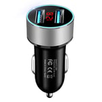 Clenp Car Charger, 3.1A Dual USB Port LCD Display Qucik Car Auto Mobile Phone Quick Charger Adapter Silver One Size