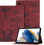 Coque Tablette Samsung Tab A8 (2021) 10.5"" En Relief, Étui Pour Tablette En Cuir Pu Rétro Sur Le Thème Des Papillons Et Des Chats Pour Sam Tab A8 (2021) 10.5"", Rouge