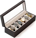 CASE ELEGANCE Boîte à Montres en Bois Massif, Coffret Montres Homme/Femme, Boite de Rangement pour Montres, Organisateur avec Couvercle en Verre, 6 Compartiments