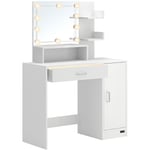 Coiffeuse Jocelyn Blanc avec ou sans led et capteur de distance table de maquillage avec étagère miroir rangement Blanc avec led 137x90x38cm - Casaria