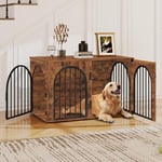 Hzuaneri 100cm Cage pour Chiens, Table d’Appoint, Niche Moderne pour Chiens Intérieur, Cage Chien de Taille Moyenne, Maisonnette pour Animaux, 3 Portes, Porte arquée, 60 x 100 x 63 cm, Marron Rustique