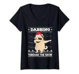 Womens Dab Through The Snow Pug Ugly Christmas Sweater Dog Dance V-Neck T-Shirt