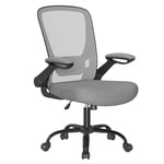 SONGMICS Chaise Bureau Ergonomique en Toile, Fauteuil, Support Lombaire Rembourré, Mécanisme à Bascule, Assise Large de 53 cm, Accoudoirs Rabattables, Gris Tourterelle OBN037G01