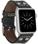 Burkley Bracelet de rechange en cuir pour Apple Watch de 38/40 mm et 42/44 mm - Vintage - Bracelet de rechange compatible avec toutes les montres Apple - Fait main (42/44 mm, noir - BA5)