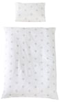 roba Parure de Lit Bébé Little Stars - 2 Pièces 100% Coton - Housse de Couette 100 x 135 cm + Taie d'Oreiller 40 x 60 cm - Imprimée Étoiles Grises sur Fond Blanc