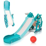 Swanew - Toboggan pour enfants 4 en 1 Aire de jeux pliable avec panier de basket Anneau de lancer Apprentissage de l'anglais vert