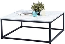 MEUBLE COSY Table Basse de Salon Carré Effet Marbré Structure en métal, Style Industriel, Blanc et Noir, 80x80x34cm