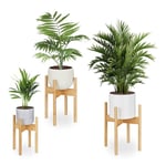 Relaxdays Support pour Pot de Fleurs, Lot de 3, Porte-Plante intérieur, Meuble pour Pots avec D: 20, 25 et 29 cm, Nature