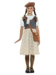 Smiffys Evacuee School Girl Costume, Grey with Dress, Hat, Bag & Name Tag, Girls Fancy Dress, Child Dress Up Costumes