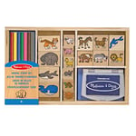 Melissa & Doug Tampons Animaux, Jeu de timbres en bois, Cadeau pour filles et garçons, 16 timbres, tampon d’encre, 7 crayons, Jouet créatif, Loisirs créatifs pour filles et garçons de 3 4 5 6 7 ans