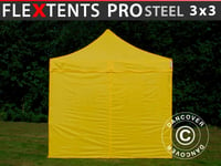 Snabbtält Depåtält Easy-up tält Eventtält Partytält FleXtents PRO Steel 3x3m Gul, inkl. 4 sidor