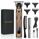 URAQT Hair Clippers for Men, Cordless Clippers Electric Hair Trimmer Beard Trimmer, Detail Beard Shaver, Precision T-Blade Trimmer Grooming Cutting Kit with 3 Guide Combs and 2 Hair Combs (Gold)