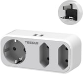 5 En 1 Adaptateur Prise Uk Prise Anglaise Adaptateur Francais, Adaptateur Uk Avec 3 Prises Et 2 Usb, Adaptateur Prise France Vers Uk Pour Irlande Dubai Maldives, Prise Uk, Type G[MUL212043]