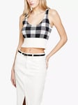 SISLEY Vichy Check Print Knitted Crop Top, Cream/Black